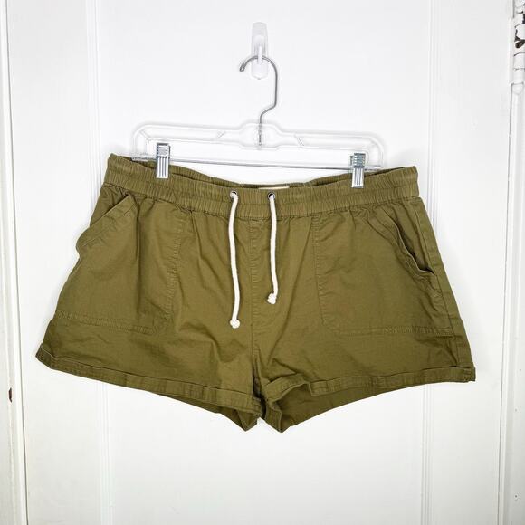 PACT Green Woven Twill Pull On Shorts Organic Cotton Drawstring Rolled Hem XL - Picture 1 of 14